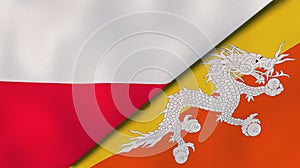 The flags of Poland and Bhutan. News, reportage, business background. 3d illustration