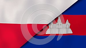 The flags of Poland and Cambodia . News, reportage, business background. 3d illustration