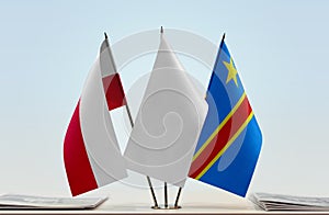 Flags of Poland and Democratic Republic of the Congo DRC, DROC, Congo-Kinshasa