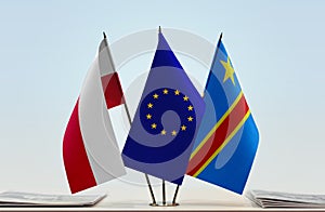 Flags of Poland EU and Democratic Republic of the Congo DRC, DROC, Congo-Kinshasa photo