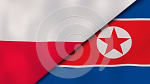 The flags of Poland and North Korea. News, reportage, business background. 3d illustration