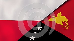 The flags of Poland and Papua New Guinea. News, reportage, business background. 3d illustration