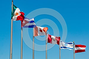 Flags on Poles From Various Countries