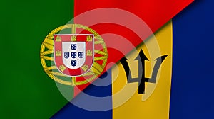 The flags of Portugal and Barbados. News, reportage, business background. 3d illustration