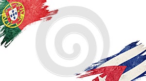 Flags of Portugal and Cuba on white background