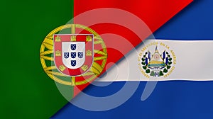 The flags of Portugal and El Salvador. News, reportage, business background. 3d illustration