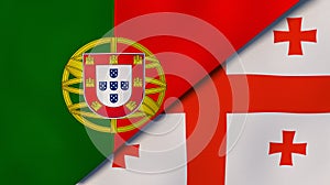 The flags of Portugal and Georgia. News, reportage, business background. 3d illustration