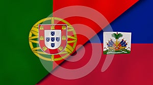 The flags of Portugal and Haiti. News, reportage, business background. 3d illustration