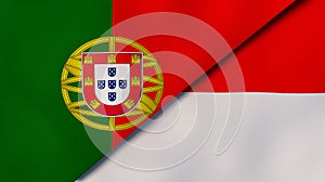 The flags of Portugal and Indonesia. News, reportage, business background. 3d illustration