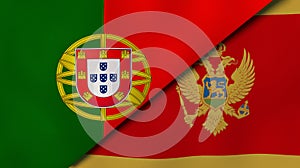 The flags of Portugal and Montenegro. News, reportage, business background. 3d illustration