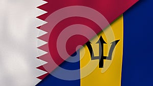The flags of Qatar and Barbados. News, reportage, business background. 3d illustration