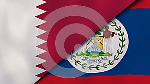 The flags of Qatar and Belize. News, reportage, business background. 3d illustration