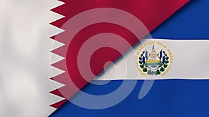 The flags of Qatar and El Salvador. News, reportage, business background. 3d illustration photo