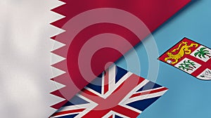 The flags of Qatar and Fiji. News, reportage, business background. 3d illustration