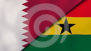 The flags of Qatar and Ghana. News, reportage, business background. 3d illustration