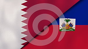 The flags of Qatar and Haiti. News, reportage, business background. 3d illustration