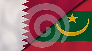 The flags of Qatar and Mauritania. News, reportage, business background. 3d illustration
