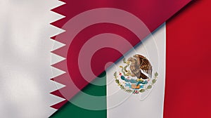 The flags of Qatar and Mexico. News, reportage, business background. 3d illustration