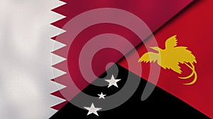The flags of Qatar and Papua New Guinea. News, reportage, business background. 3d illustration
