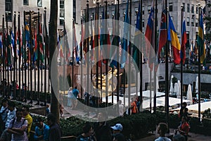 Flags at the Rockefeller Plaza, New York, USA.