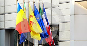 Flags Of Romania, Italy, United States And European Union
