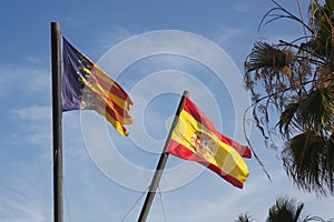 Flags in the Royal Navy of the city of Valencia near the beach