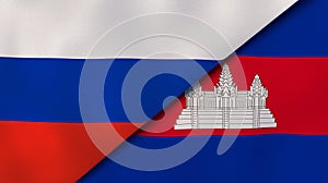The flags of Russia and Cambodia . News, reportage, business background. 3d illustration