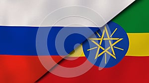 The flags of Russia and Ethiopia. News, reportage, business background. 3d illustration
