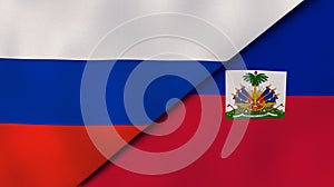 The flags of Russia and Haiti. News, reportage, business background. 3d illustration