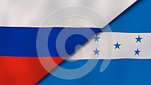 The flags of Russia and Honduras. News, reportage, business background. 3d illustration