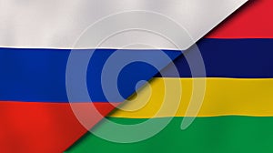 The flags of Russia and Mauritius. News, reportage, business background. 3d illustration