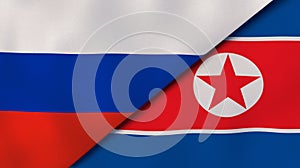 The flags of Russia and North Korea. News, reportage, business background. 3d illustration