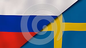 The flags of Russia and Sweden. News, reportage, business background. 3d illustration