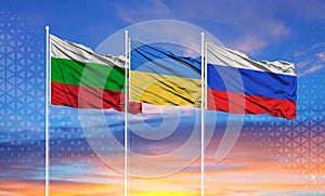 Flags of Russia, Ukraine and Bulgaria.