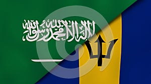 The flags of Saudi Arabia and Barbados. News, reportage, business background. 3d illustration