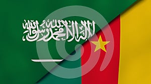 The flags of Saudi Arabia and Cameroon. News, reportage, business background. 3d illustration photo