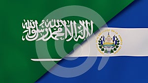 The flags of Saudi Arabia and El Salvador. News, reportage, business background. 3d illustration photo