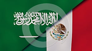 The flags of Saudi Arabia and Mexico. News, reportage, business background. 3d illustration