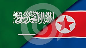 The flags of Saudi Arabia and North Korea. News, reportage, business background. 3d illustration