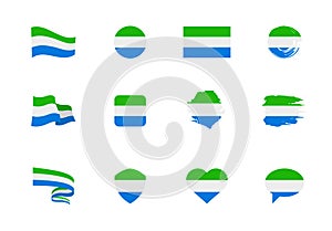 Flags of Sierra Leone - flat collection. Flags of different shaped twelve flat icons