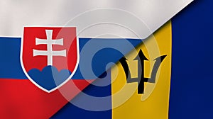 The flags of Slovakia and Barbados. News, reportage, business background. 3d illustration