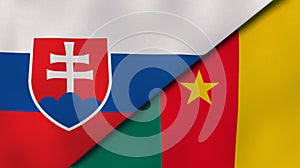 The flags of Slovakia and Cameroon. News, reportage, business background. 3d illustration photo