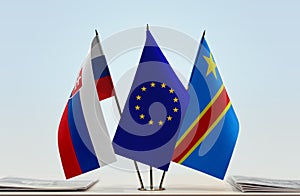 Flags of Slovakia EU and Democratic Republic of the Congo DRC, DROC, Congo-Kinshasa