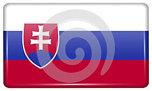 Flags Slovakia in the form of a magnet on refrigerator with reflections light. photo