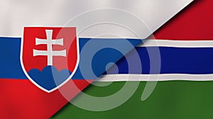 The flags of Slovakia and Gambia. News, reportage, business background. 3d illustration