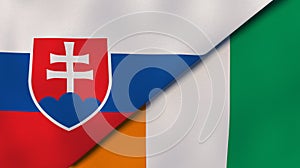 The flags of Slovakia and Ivory Coast. News, reportage, business background. 3d illustration