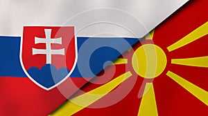 The flags of Slovakia and Macedonia. News, reportage, business background. 3d illustration