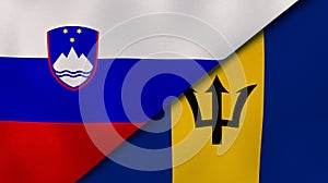 The flags of Slovenia and Barbados. News, reportage, business background. 3d illustration