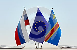 Flags of Slovenia EU and Democratic Republic of the Congo DRC, DROC, Congo-Kinshasa