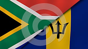 The flags of South Africa and Barbados. News, reportage, business background. 3d illustration